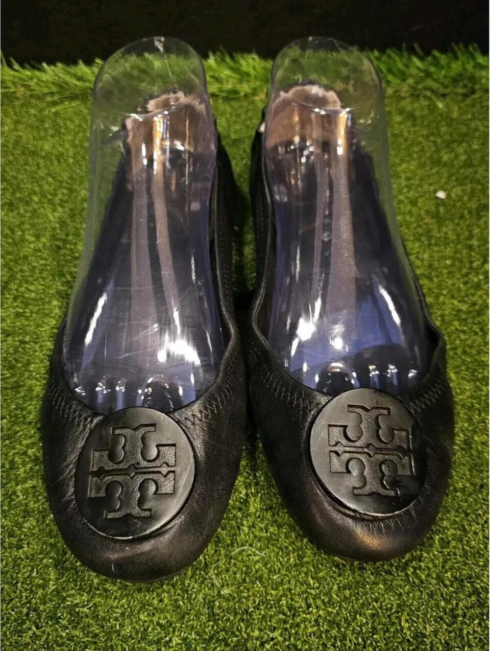 M-805 -TORY BURCH  'Minnie' Travel Ballet Flat Black Leather Sz 8.5 M